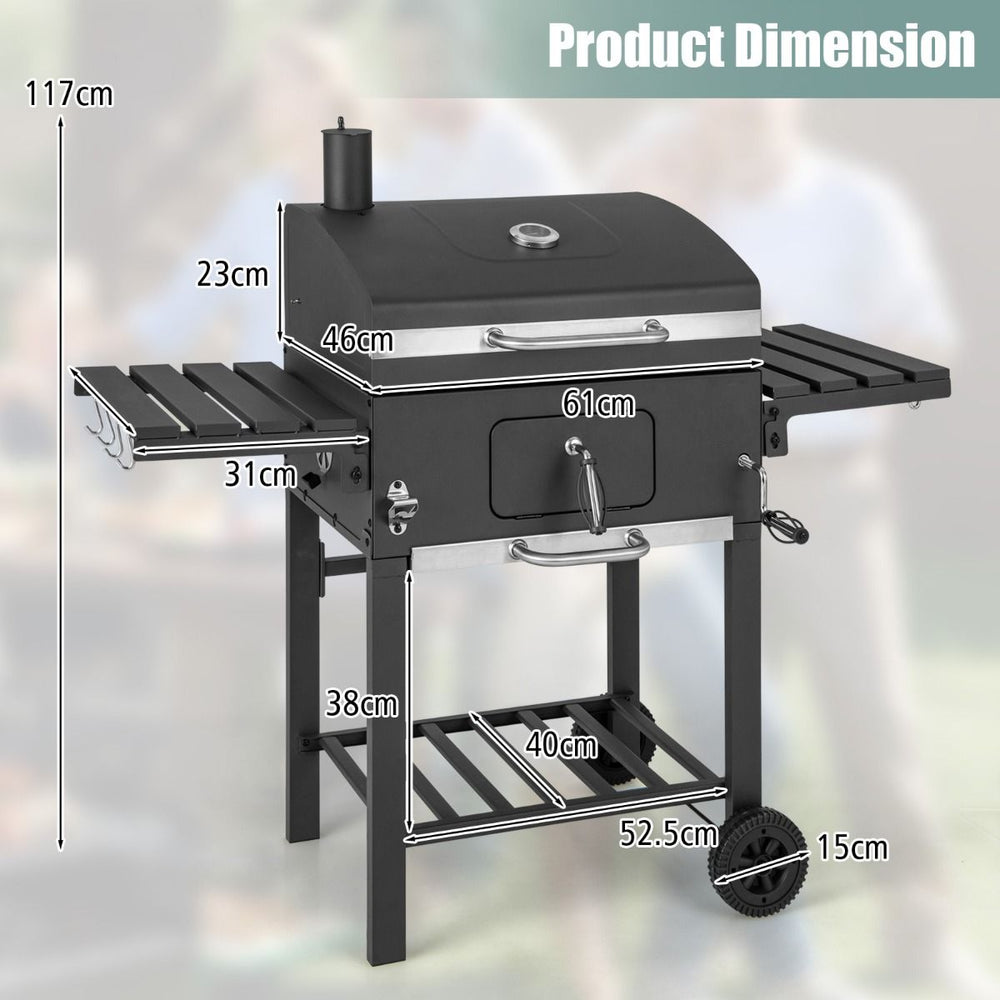 Barbecue à Charbon de Bois Portable avec 2 Tables d'Appoint Noir