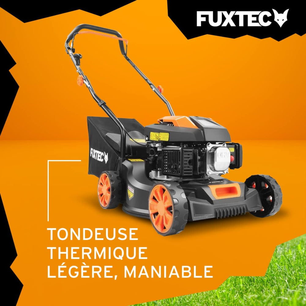 FUXTEC Tondeuse thermique pousse FX-RM4646ECO - Tres bon rapport qualit-prix - Easy Clean 3en1 largeur de coupe 46cm - bac de ramassage 50L