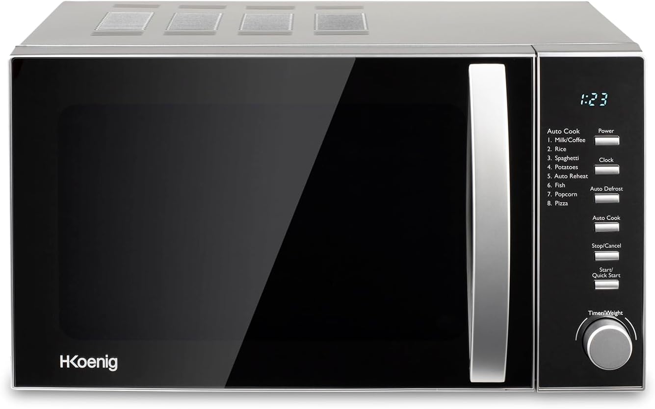 H.Koenig Micro-Ondes Four Grill 2 en 1 VIO9, 25L, Plateau tournant 27cm, 10 modes de cuisson jusqu’à 1000W, Décongélation, Cuisson combinée, écran LCD [Classe énergétique A+]