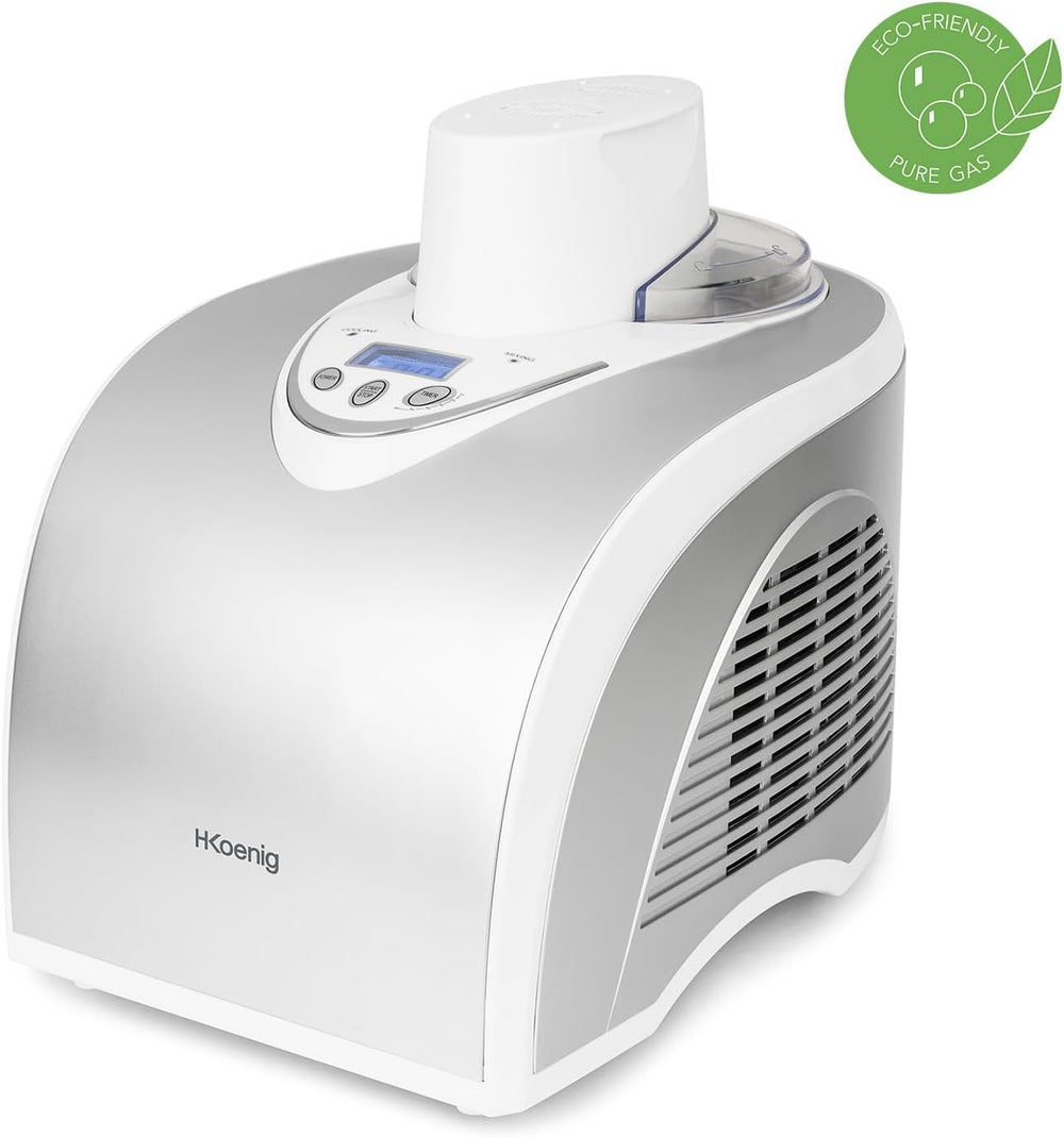 H.Koenig Professional Ice Cream Maker HF320, Electric Ice Maker 2L, 180 W, Refrigerant & Cold Maintenance - Sorbet and Ice Cream