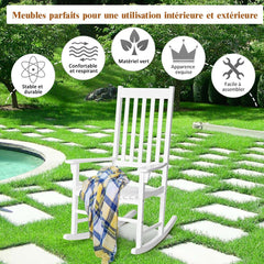Fauteuil  Bascule en Bois d'Acacia Chaise Berante pour Jardin Pelouse Balcon Blanc -