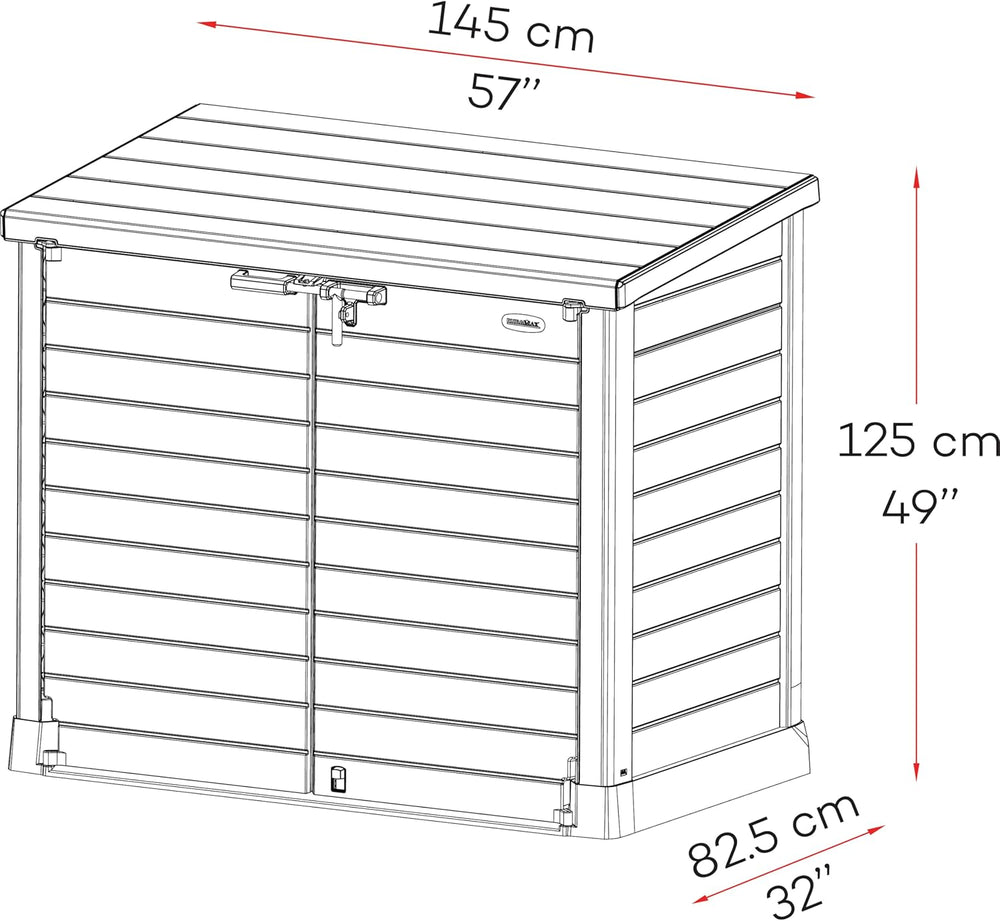 Duramax StoreAway 1200L Plastic Garden Shed/ Flat Lid, Outdoor Storage Shed, Wheelie Bin Hideaways, Wheelie bin box, Durable Construction, Ideal for Bikes, BBQs & 2x 240L Bins, 145x85x125 cm, Brown