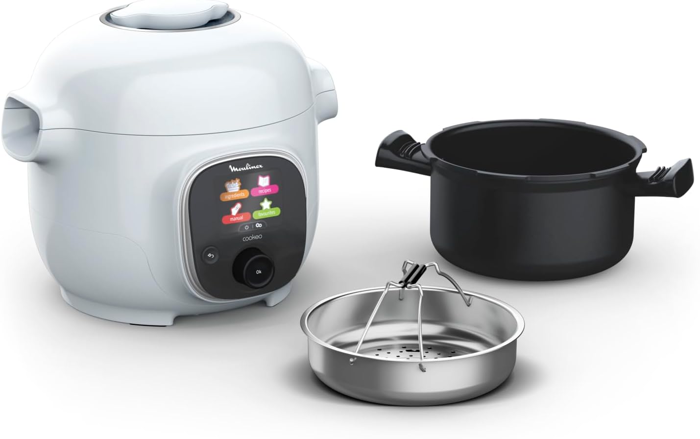 Moulinex, Cookeo Multicuiseur intelligent 6L, 150 recettes intégrées, Cuisson sans surveillance, Ecran intuitif, Guide de cuisson, Application MyMoulinex, 1600W, Blanc, 15 ans réparabilité