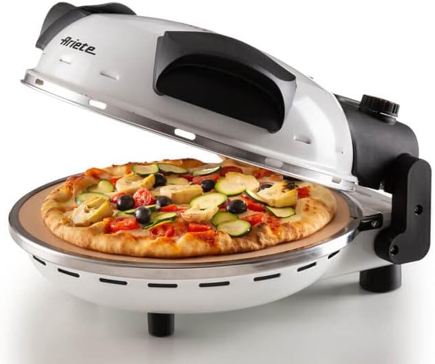 Ariete Pizza Oven 918, Pizza 4 Minutes, 5 Cooking Levels, Refractory Plate for Heating, Wooden Blades Included, Maximum Temperature 400°C, 1200W, White