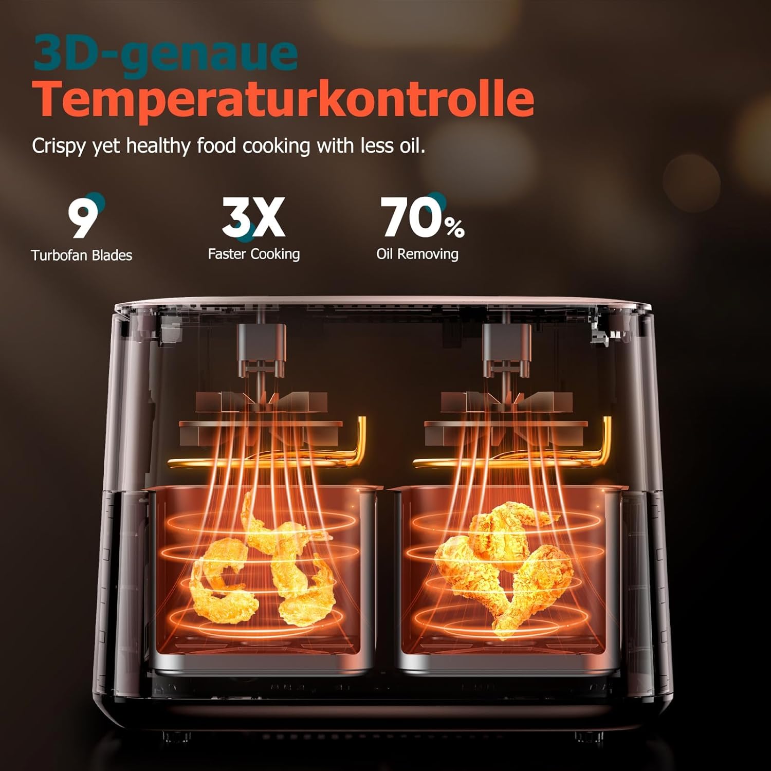 9L Dual Zone Air Fryer avec Fenêtre de Visualisation, Friteuse sans Huile avec 2 Tiroir, 9-in-1 Programmes de Cuisson, Écran Tactile, Fonction Rendez-vous, Faible en Grasses, Va au Lave-vaisselle