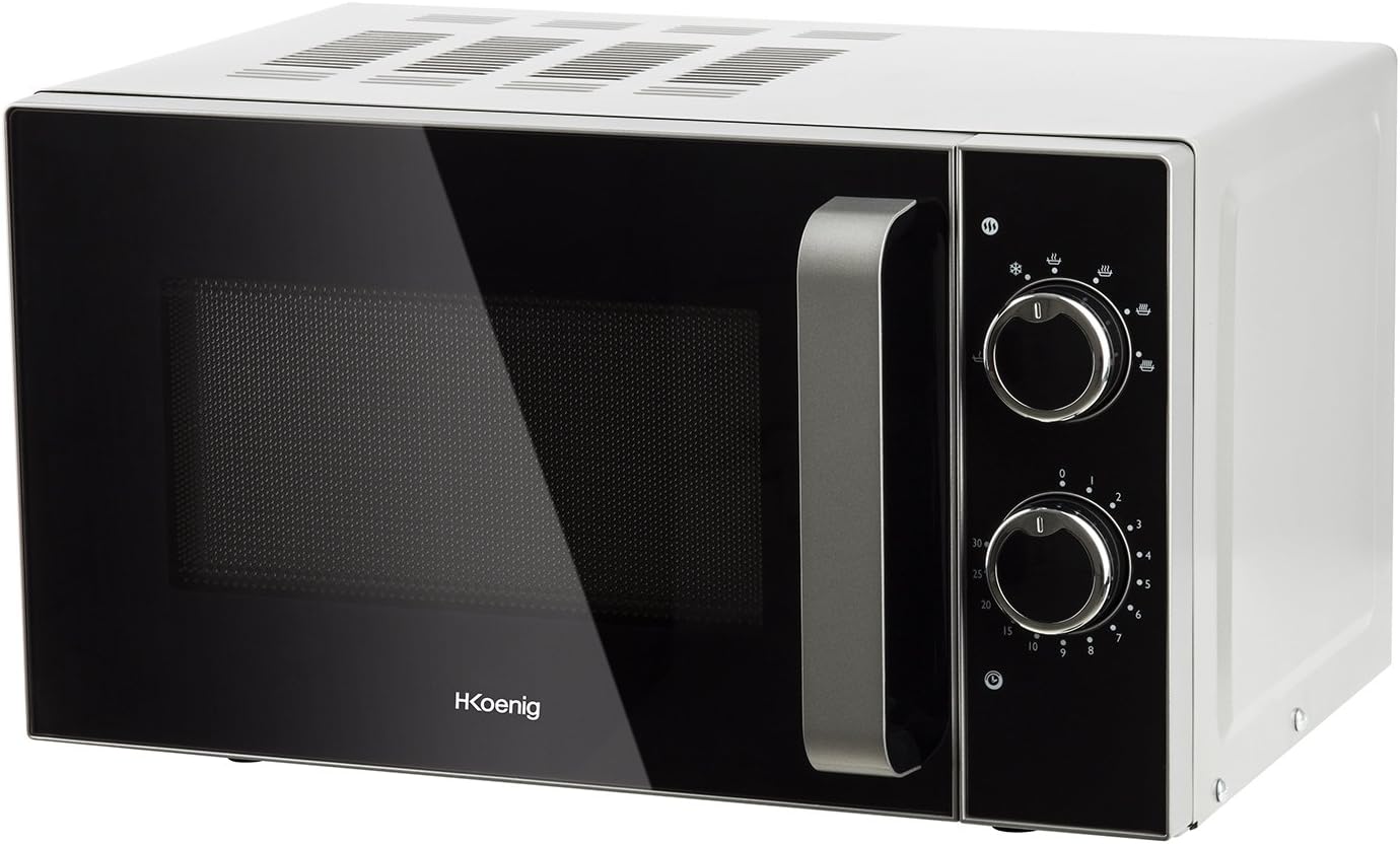H.Koenig Four à Micro-ondes Compact Digital 20L VIO2, 700W, Plateau tournant 24,5cm, Multifonction Programmable 6 niveaux de chauffe, Décongélation et Express, Minuterie 60min, Effet mirroir noir