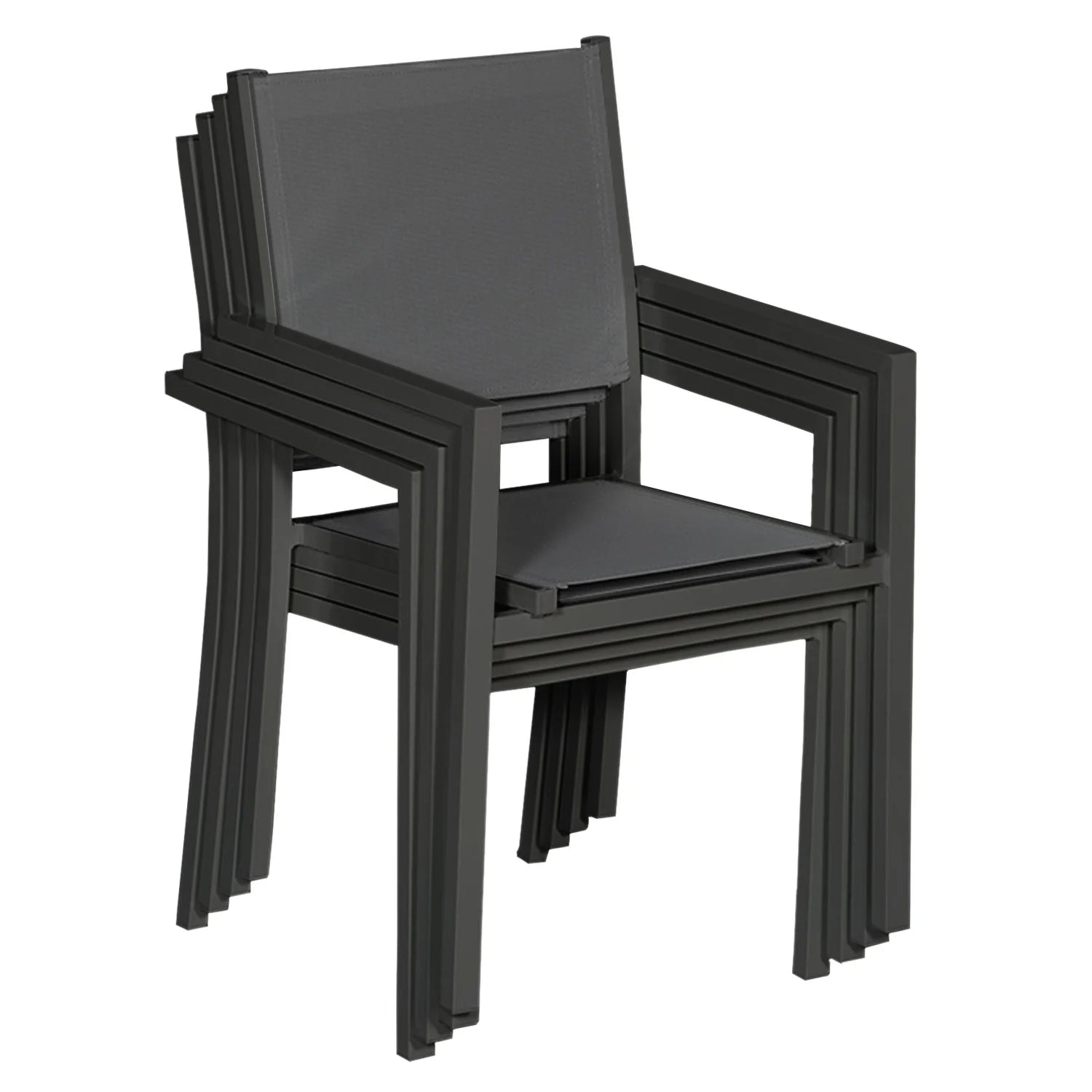 Lot de 8 chaises en aluminium anthracite - textilène gris Happy Garden