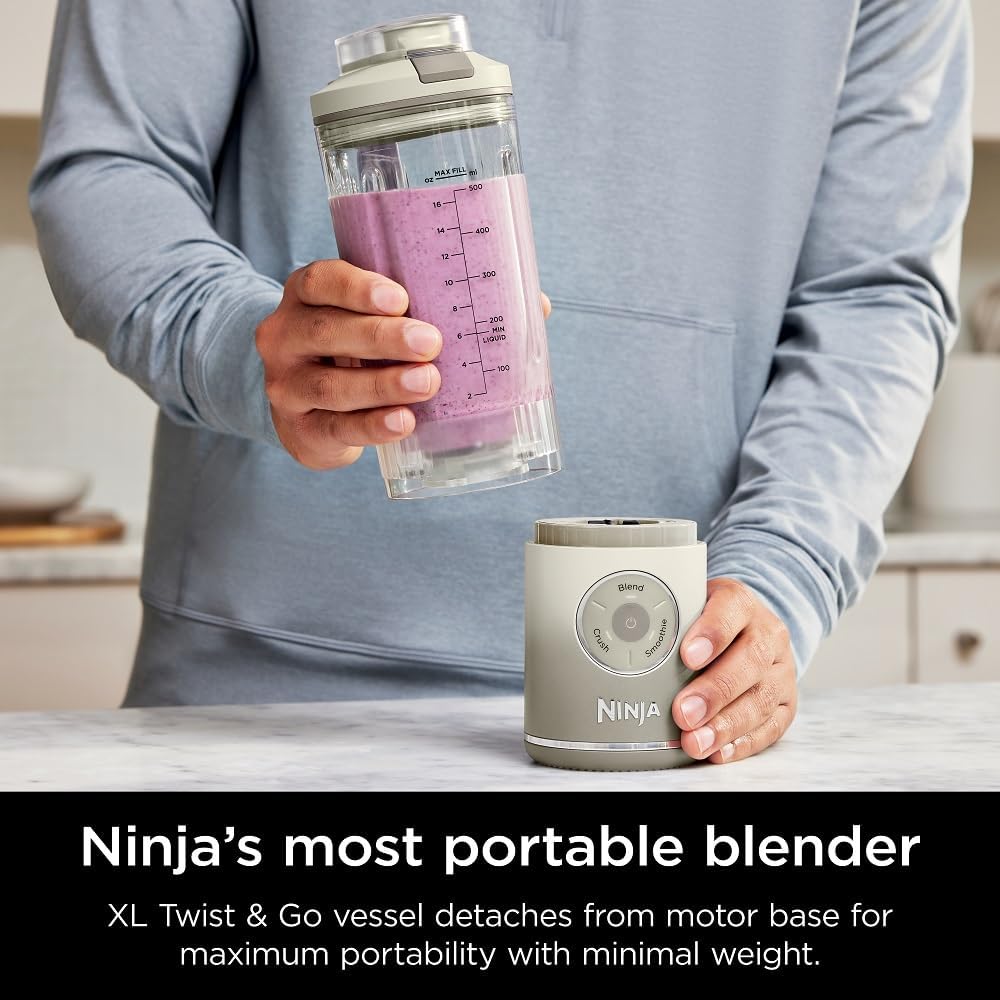 Ninja Blast Max, Portable Blender + Twist & Go, Personal Smoothie, Blend, Ice Crush, 3 Programs, Cordless, 22 oz removable Vessel, Dishwasher Safe, Leakproof, Navy, BC251NV