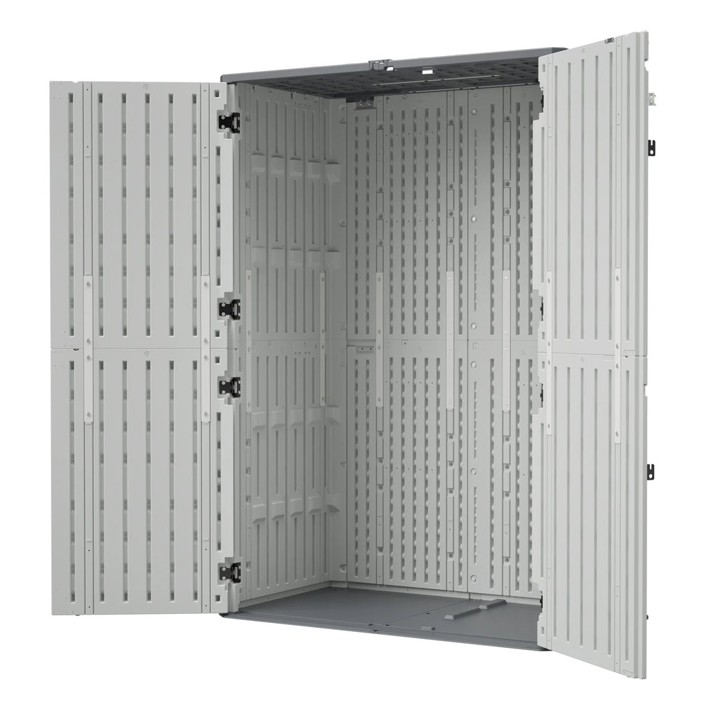 AECOJOY 61.6 Cu.ft Outdoor Resin Storage Shed with Easy Lift Hinges, Weatherproof Tall Unit with 4 Doors