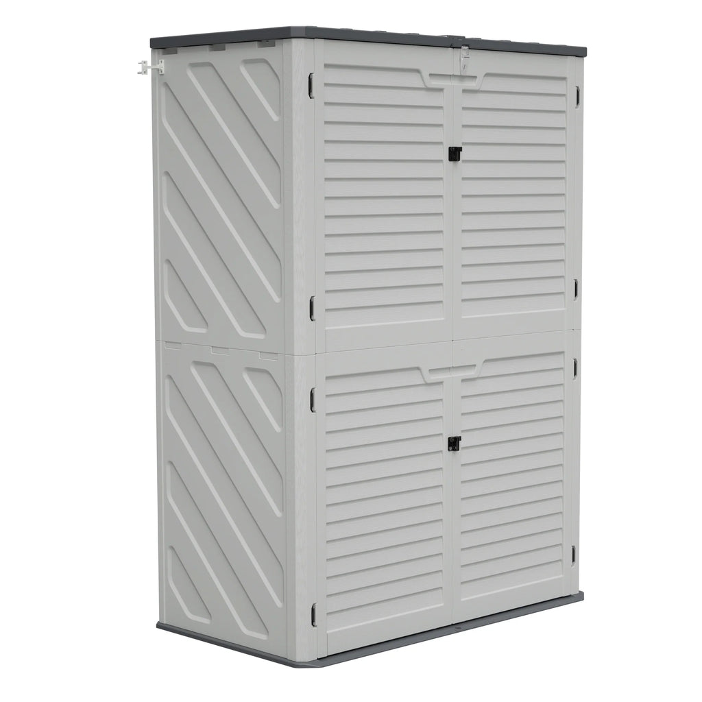 AECOJOY 61.6 Cu.ft Outdoor Resin Storage Shed with Easy Lift Hinges, Weatherproof Tall Unit with 4 Doors