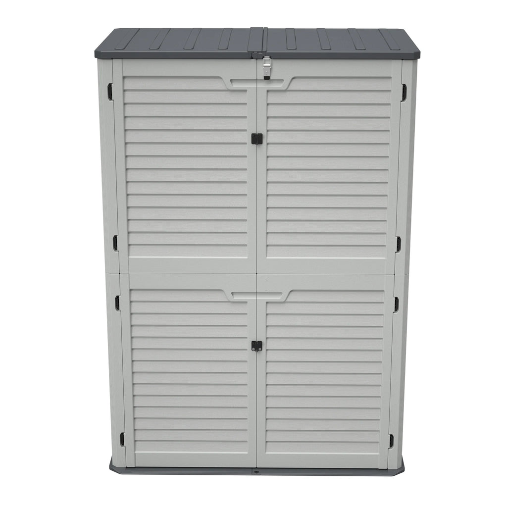 AECOJOY 61.6 Cu.ft Outdoor Resin Storage Shed with Easy Lift Hinges, Weatherproof Tall Unit with 4 Doors